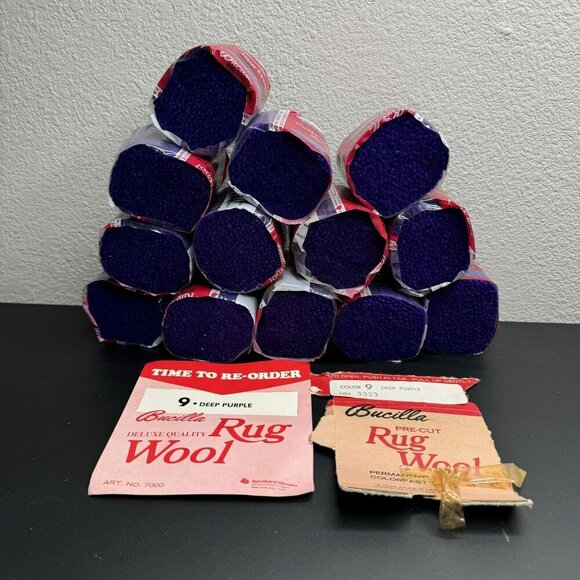 Bucilla Deep‎ Purple Rug 100% Wool Yarn Set Of 12 Pre-Cut Moth Proof Vintage - Picture 1 of 5
